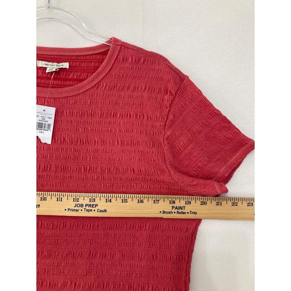 New American Eagle Smocked Crop Top Large Short Sleeve Textured Vacation - Picture 7 of 10